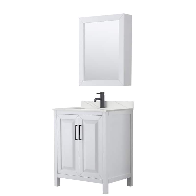 Wyndham Collection WCV252530S-QTZ-UNSMED Daria 30" Free Standing - White / Giotto Quartz Top / Matte Black Hardware