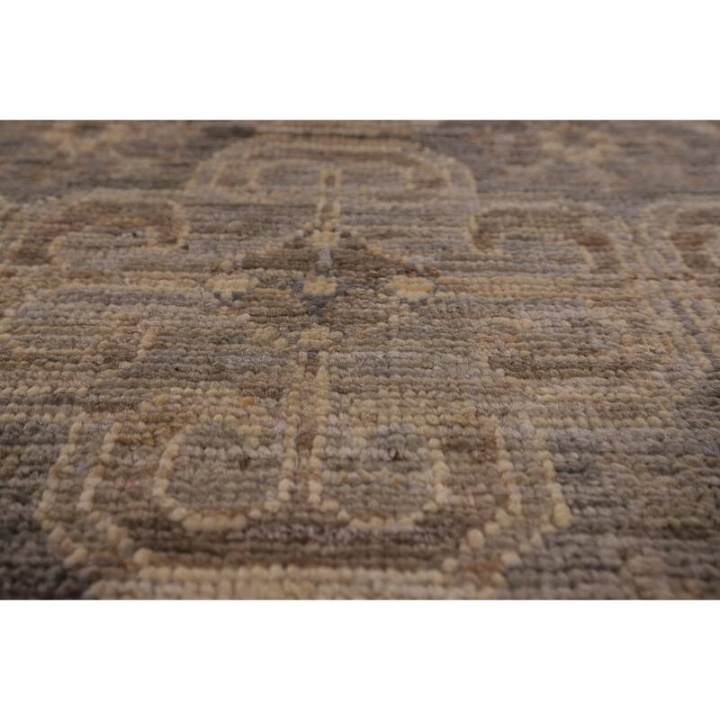Geometric Oushak Vegetable Dye Area Rug Hand-Knotted Wool Carpet - 7'8" x 9'11"