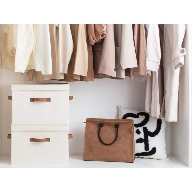 2-Pack Closet Storage Bin with Lid and Handle, Large Fabric Storage Box for Clothes, Towels, Toys, Shoes