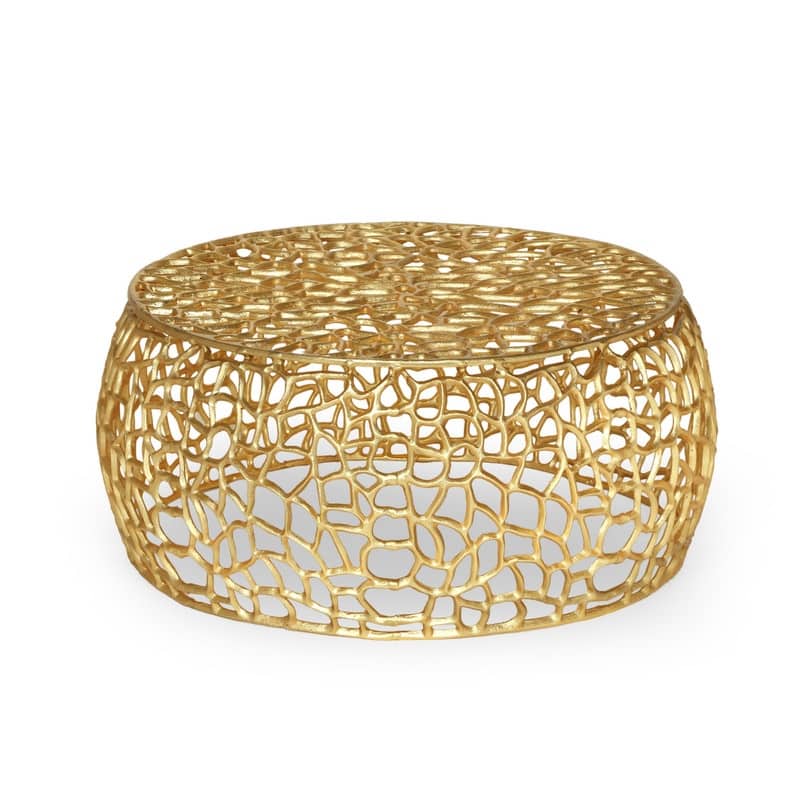 Modern Aluminum Round Coffee Table,Gold Drum Coffee Table Mesh Round Coffee Table