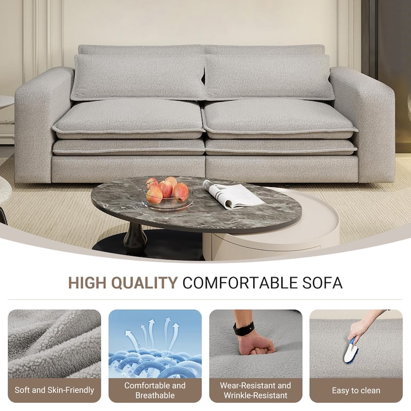 93" Convertible Sleeper Sofa Bed with Chaise Lounge, 3-in-1 Pull Out Sofa Couch, Teddy Fabric Loveseat Sofa w/ 2 Lumbar Pillows