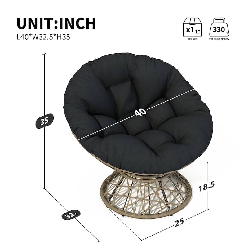 Polypropylene Wicker Swivel Lounge Chair with Thick Cushion and 360° Rotation