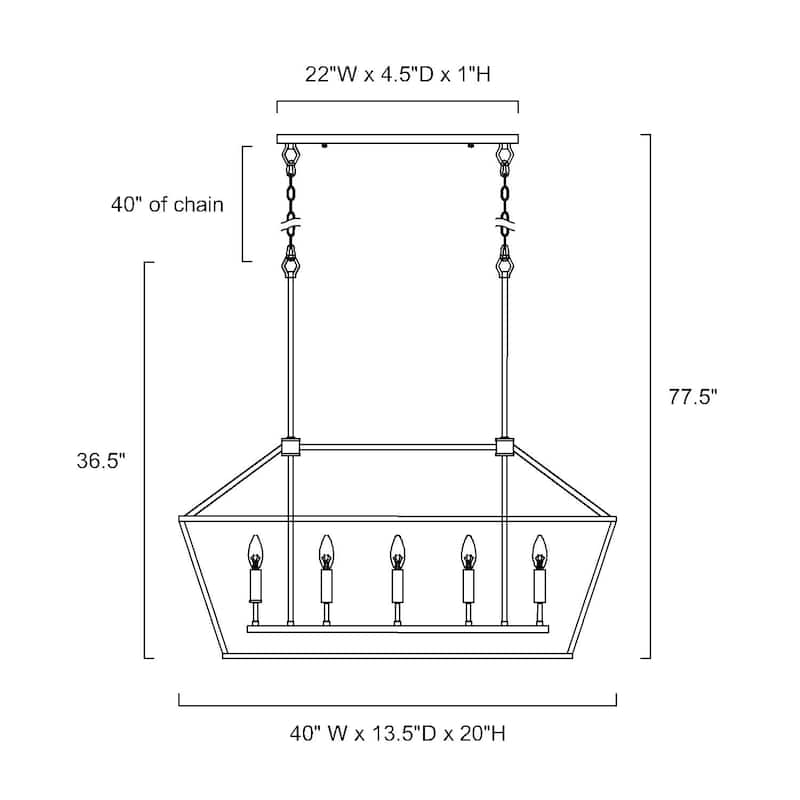 5-Light Matte Black Linear Lantern Cage Farmhouse Chandelier