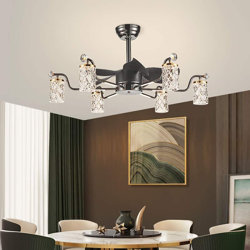 Modern Fandelier with Light and Remote, Modern luxury LED Chandelier Ceiling Fan for Living Room