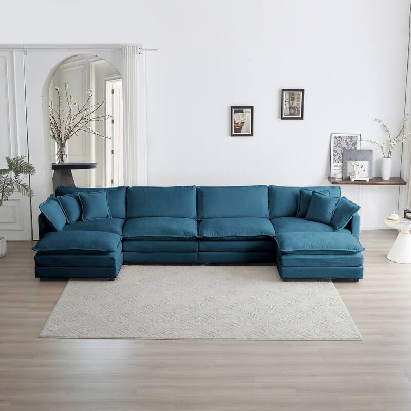 Modular Large U-Shape Sectional Sofa, Double Extra Ottomans, Comfort Chenille Upholstered Couch with Reversible Chaise