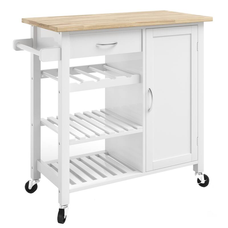 Rolling Kitchen Cart with Towel Rack and Shelves for Storage, White