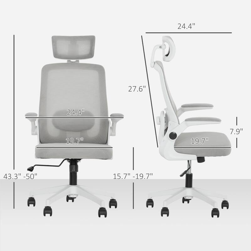 Swivel Height Adjustable Mesh Office Chair with Lumbar Support and Headrest Flip-Up Armrests - 24.4" W x 24.4" D x 43.3" -50" H