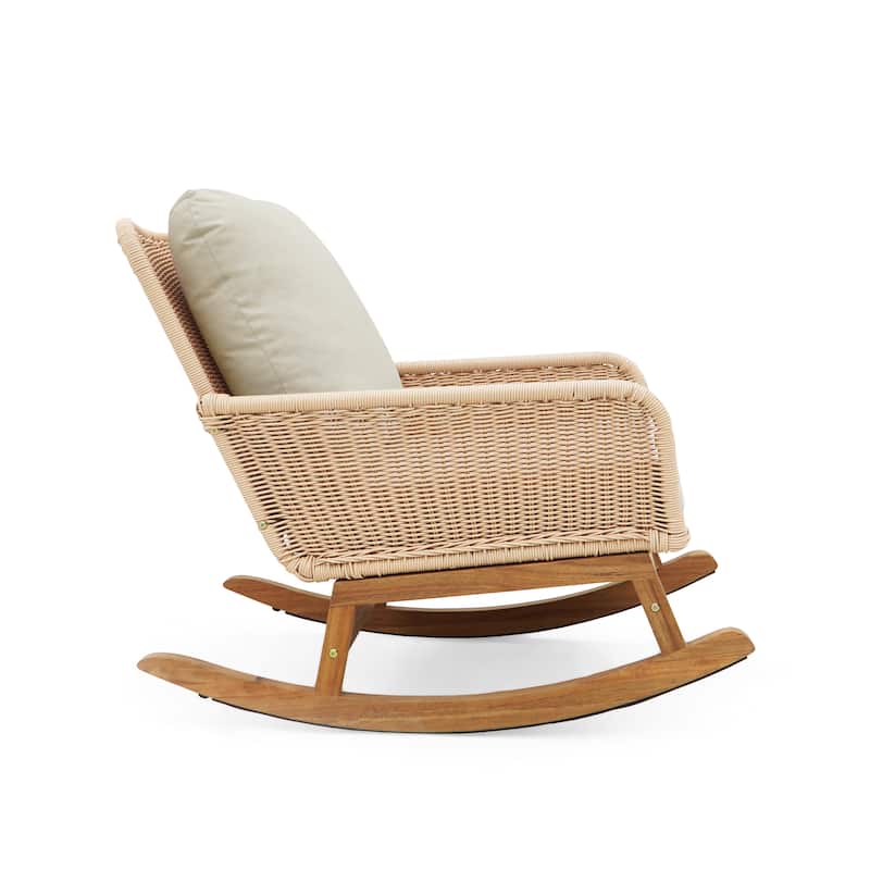 Contemporary Minimalist Wicker Rocking Chair with Soft Polyester Cushions and Durable Wooden Frame