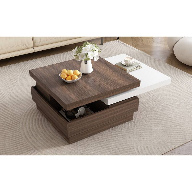 35.4" Modern Coffee Table with Rotatable Top and 1 Hidden Storage Space