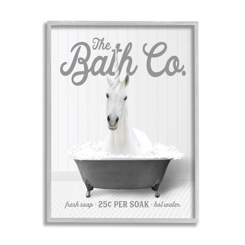 Stupell Unicorn in Bubble Bath Framed Giclee Art Design by Lettered and Lined - 24 x 30 - Grey