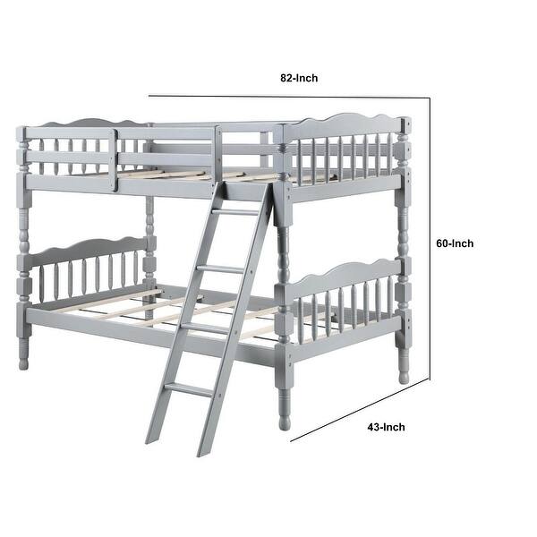 Alice Classic Twin Bunk Bed with Ladder, Guard Rail, Carved Legs, Gray