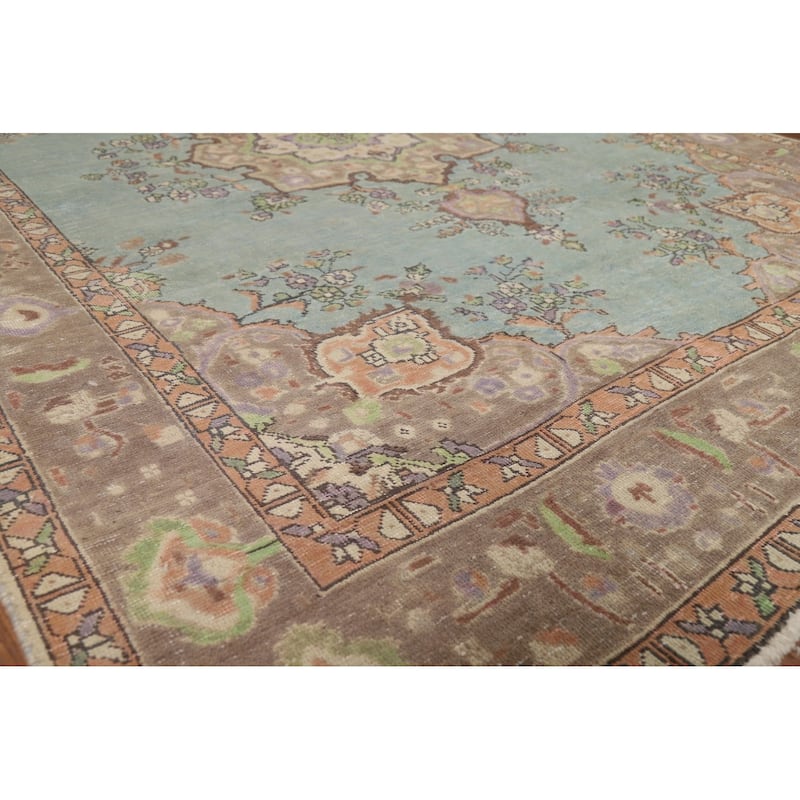 Aqua Blue Tabriz Persian Area Rug Hand-Knotted Wool Carpet - 6'9"x 9'6"