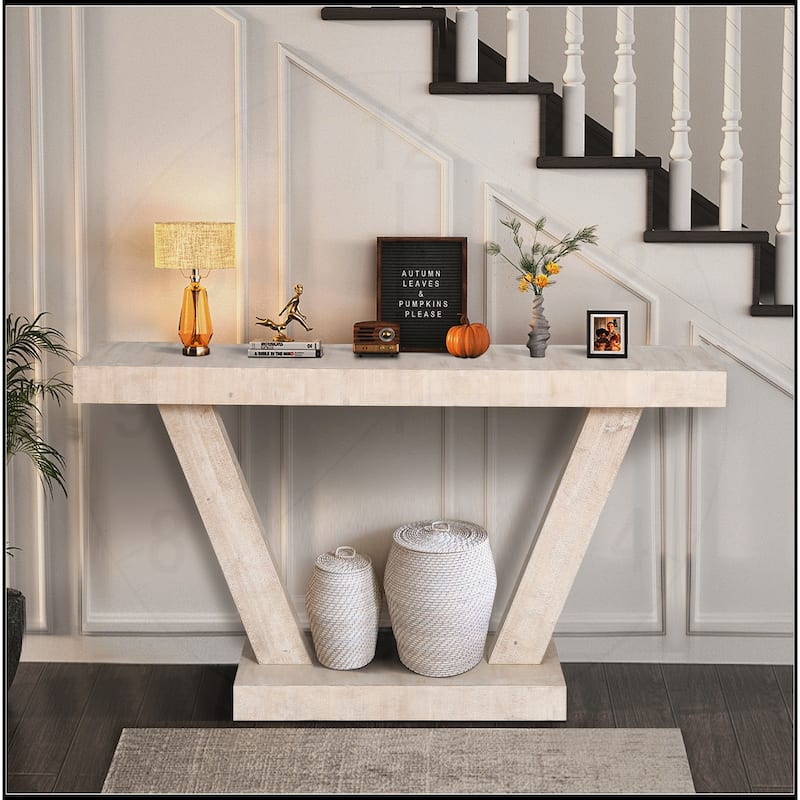 60 Inches Vintage Distressed Wood Entryway Console Table