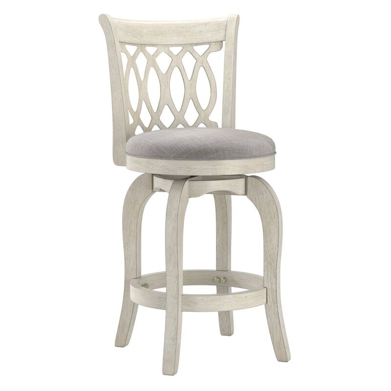 Verona Swivel 24-inch Counter Height Stool by iNSPIRE Q Classic - Antique White-Grey Linen- Scroll