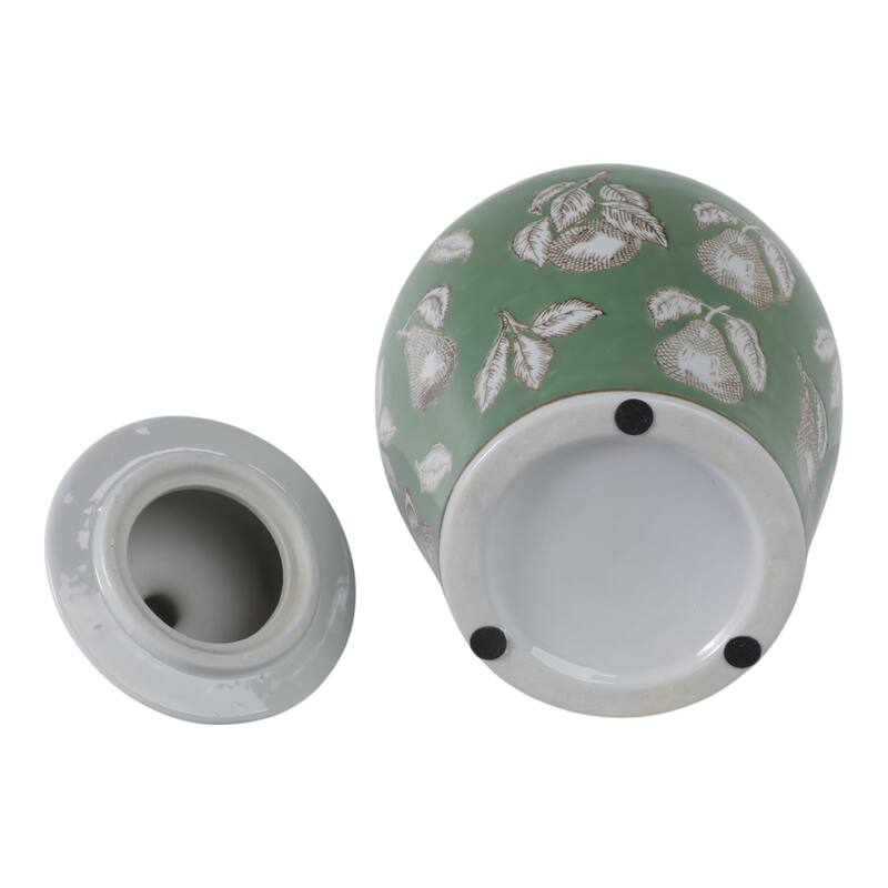 Ceramic Temple Jar Modern Pear Twigs Chinoiserie Design with Lid