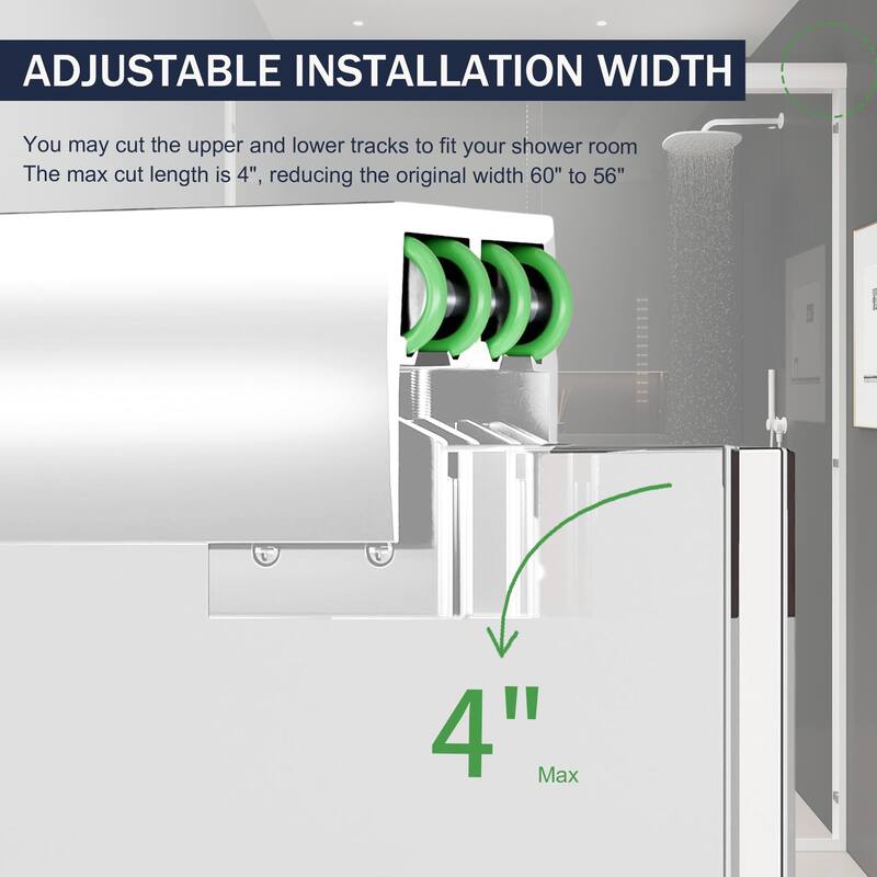 ABRUZZO 56-60" W x 72" H Semi-Frameless Double Sliding Tempered Glass Shower Door with Dual Towel Bars