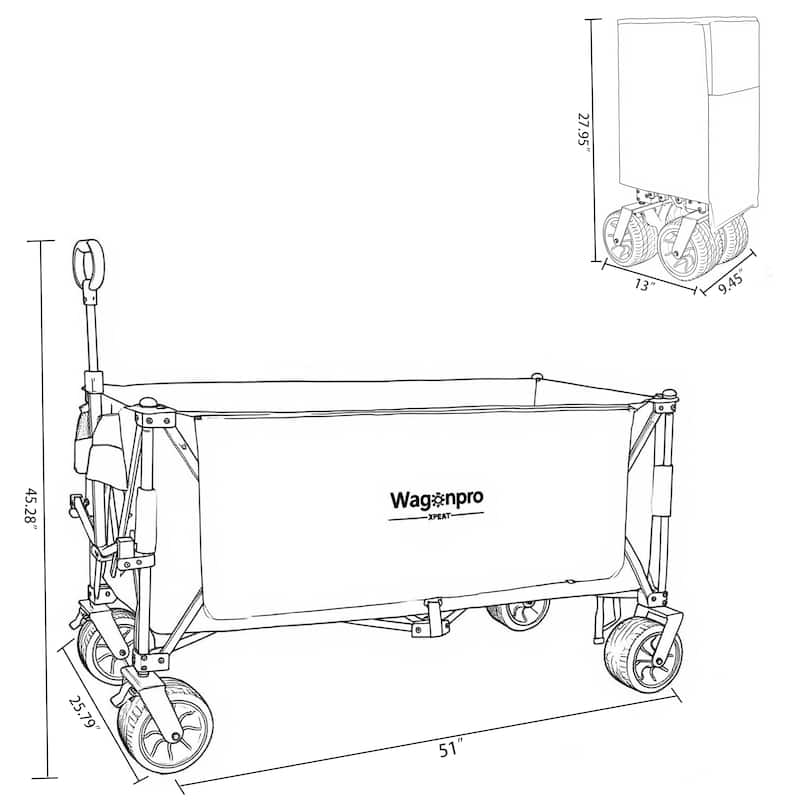 51-inch Extra long Heavy-Duty Foldable Utility Wagon, Patented Ultra-Stable Frame,1:6 Space-Saving Fold & 7" All-Terrain Wheels