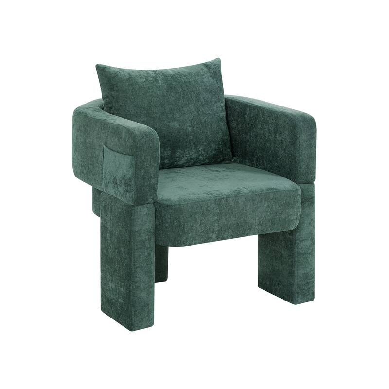 Modern 3-Leg Chenille Accent Chair with Ergonomic Arms & Removable Pillow, Plush Small Space Armchair, Single Sofa Chair