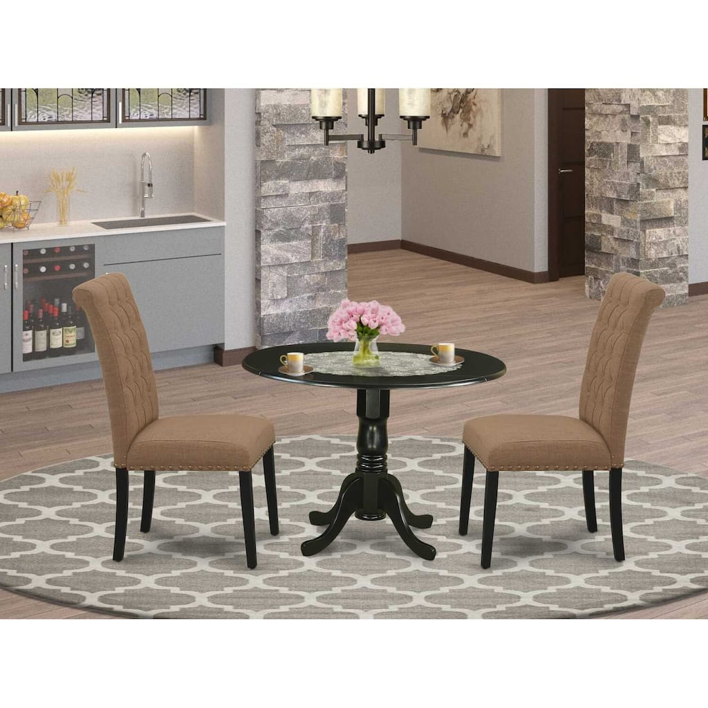 HomeStock 3-Pc Black Finish Solid Wood Top - Round Dining Room Set with Dropleaf - Seats 4