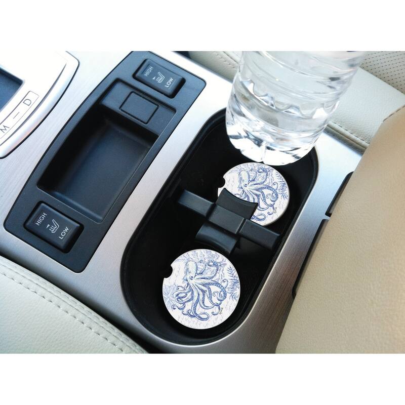 Counterart Absorbent Stoneware Car Coaster, Coastal Sketch, Set of 2 - 2.5