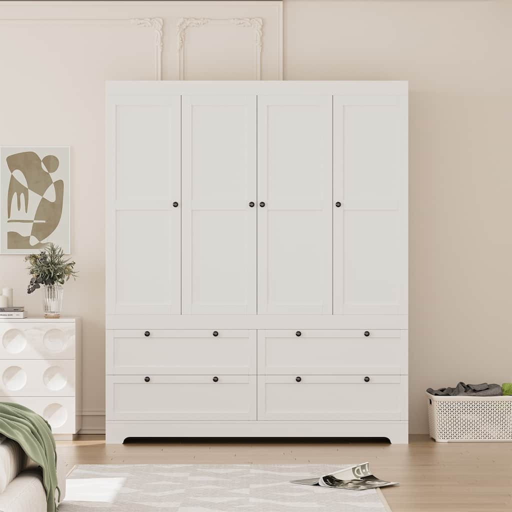 Gyomojoy Large White Wardrobe Closet with Drawers & Doors, Modular Armoire with Hanging Rods, Apartment & Dorm Storage