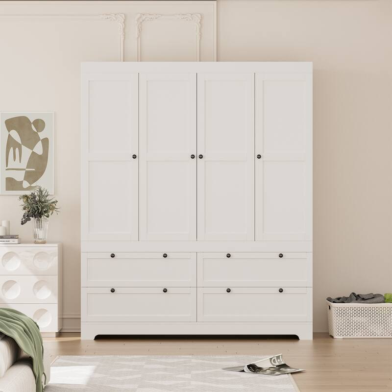 Meyreso White Modular Wardrobe Closet with Drawers, Convertible Stacking Armoire - N/A