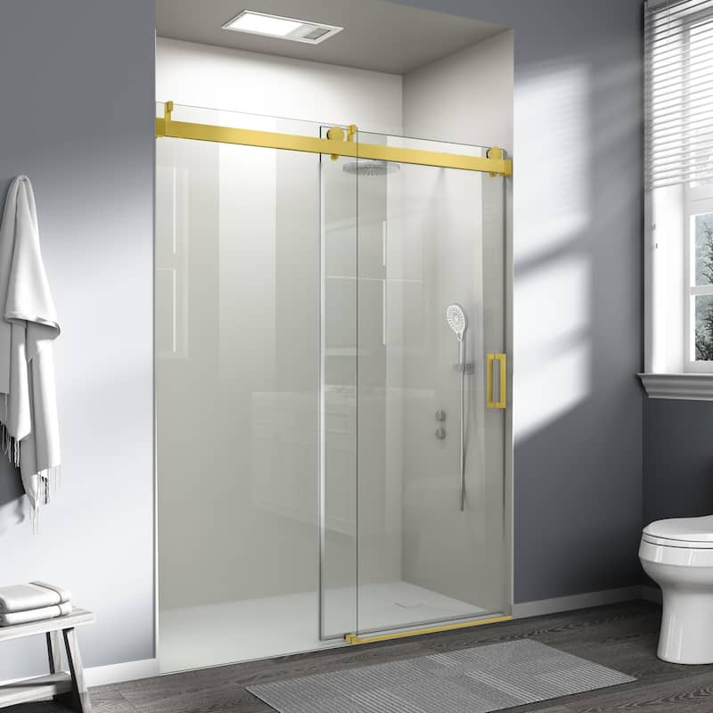 ABRUZZO 56-60" W x 76" H Frameless Soft-Closing Single Sliding Shower Door 1/4" (6mm) Explosion-Proof Tempered Glass