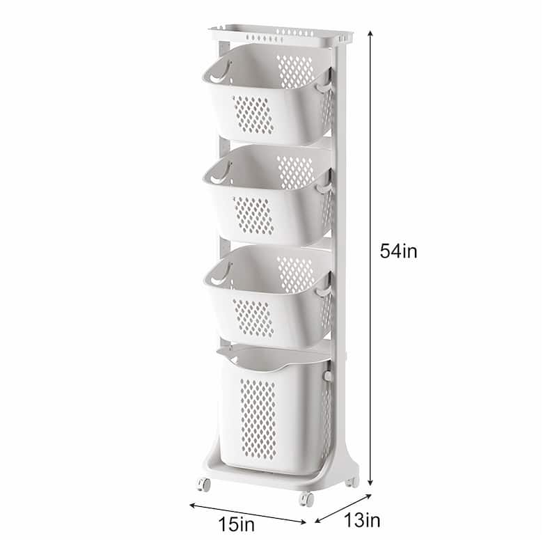 4-Tier Laundry Hamper Sorter, Laundry Storage Organizer with Wheels Removable Rolling Laundry Baskets