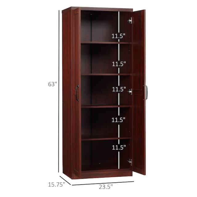 HOMCOM 63" 2-Door Kitchen Pantry, Freestanding Storage Cabinet with 2 Adjustable Shelves for Kitchen or Living Room
