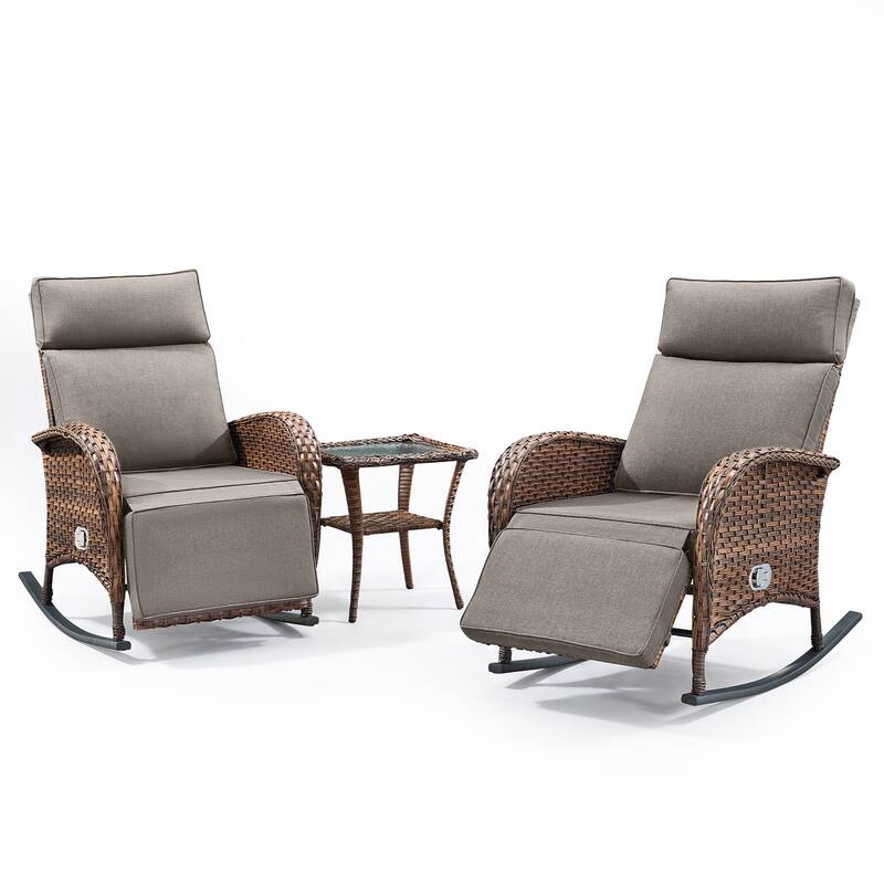 Pocassy Patio Versatile Outdoor Recliner Rocker Chair Table with Thick Cushion