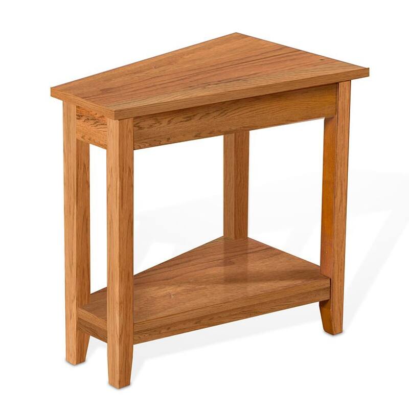 Marv Chairside Table, Shelf, 24 Inch Angled Oak Brown Mahogany Wood