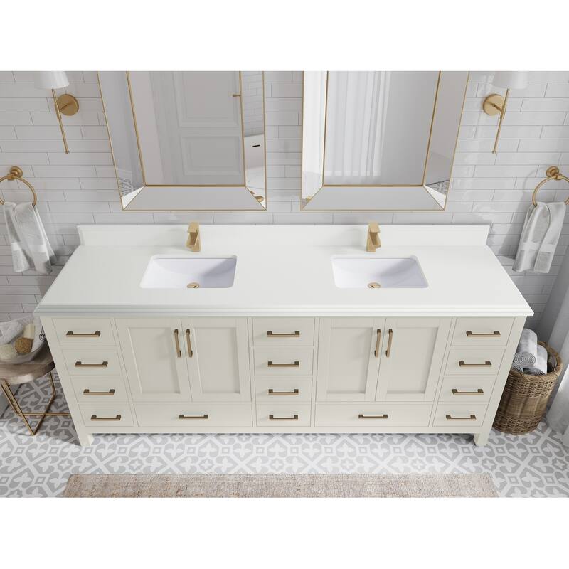 Willow Collection 84 in. W x 22 in. D Malibu Double Sink Bathroom Vanity with Countertop - 1.5" White Quartz - Fine Grain