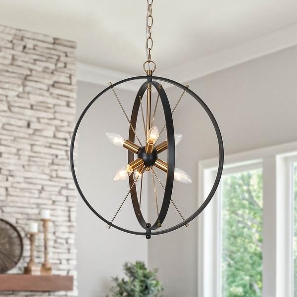 Modern 6 Light Black Gold Starburst Chandelier Orb Pendant Lights for Dining Room 18 inch W x 20.5 inch H Size 18 W x 20.5 H