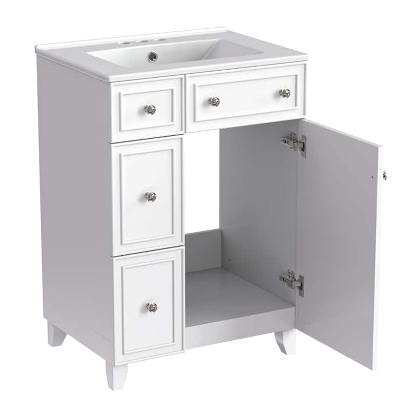 GDFStudio - Luna Wood & Ceramic 24" Bathroom Vanity Cabinet with Drawers & Door
