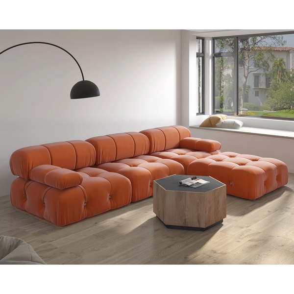 104 Wide Velvet Reversible Modular Sofa Chaise with Ottoman