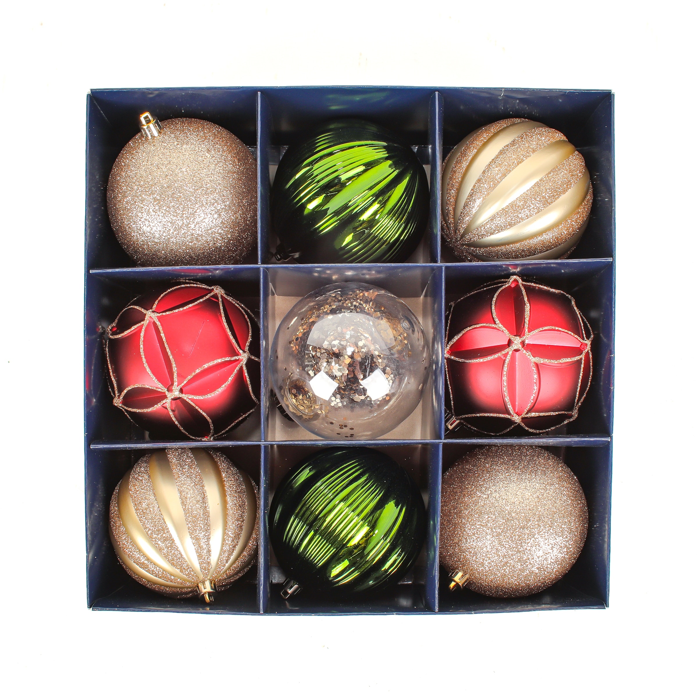 National Tree Company 4 in.Christmas Ball Ornaments, Red, Green and Silver, Set of 9 - 4 in