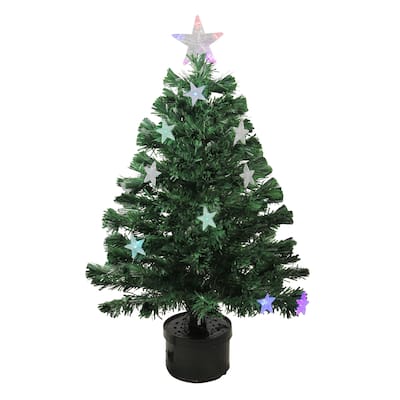 Pre-Lit Medium Color Changing Fiber Optic Artificial Christmas Tree - 3' - Multicolor LED Stars - 3 Foot