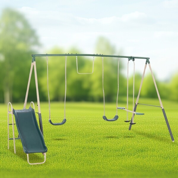 XDP Recreation Outdoor Central Park Swing Set w/ Slide, Glider