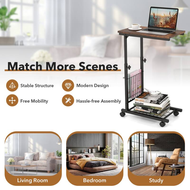 Gymax Set of 2 C-shaped Sofa Side Table Height Adjustable Compact End