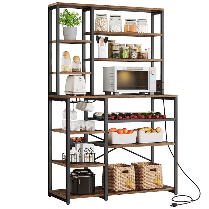 Moasis 40" Kitchen Microwave Stand Bakers Rack, Coffee Bar Station Wine Storage Utility Shelves - Brown