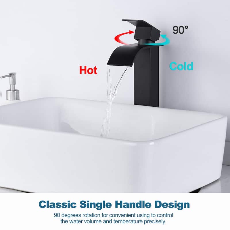 WOWOW Single Handle Single Hole Waterfall Bathroom Vessel Faucet