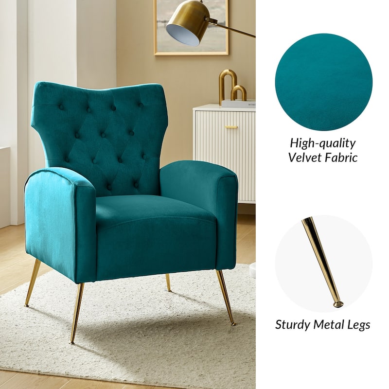 Abadiana Accent Tufted Chair with Metal Base by HULALA HOME