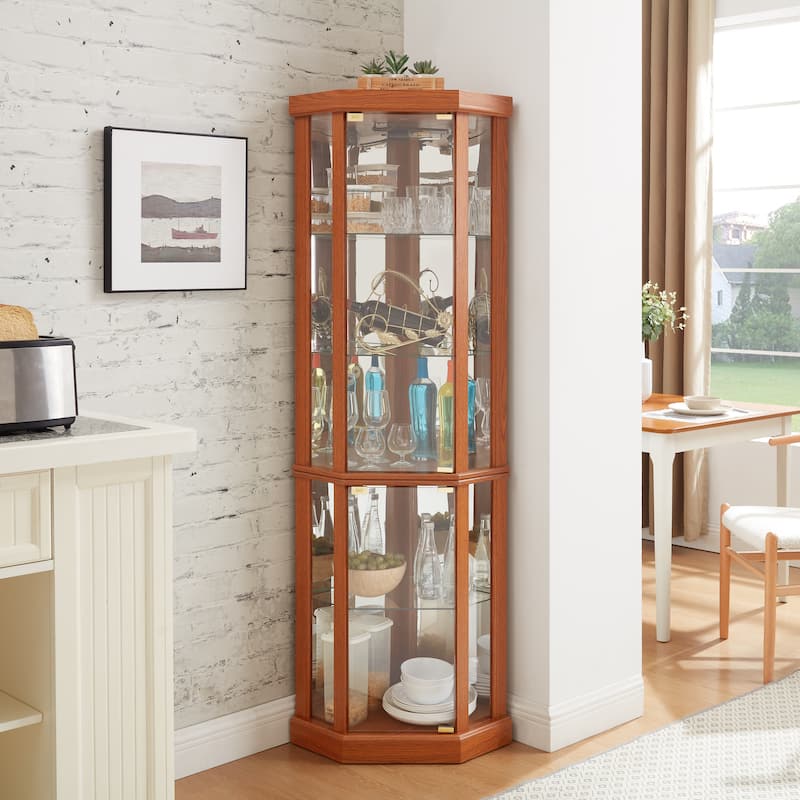 Corner Lighted Curio Cabinet Corner Glass Cabinet Lighted Curio Cabinet Display Case,Antique collection