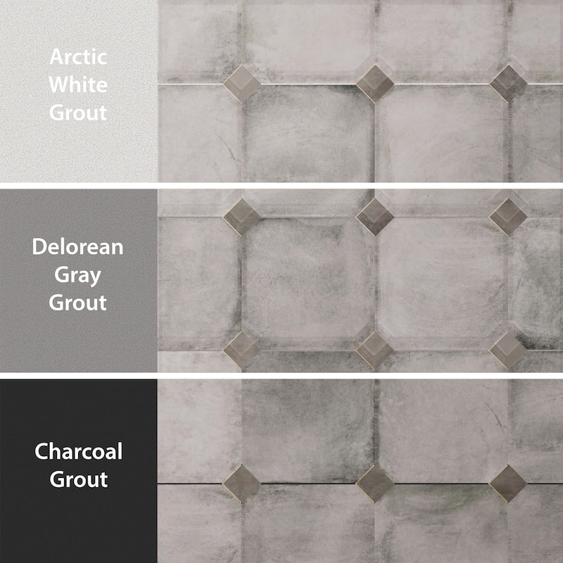 Merola Tile Laverton Octagon Gris with Taco Grafito 7-7/8" x 7-7/8" Porcelain Floor and Wall Tile