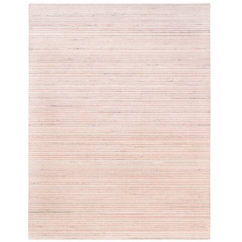 Shahbanu Rugs Modern Design Plain Ivory with Coral Red Natural Wool Hand Loomed Oriental Rug (9'0" x 12'0") - 9'0" x 12'0"