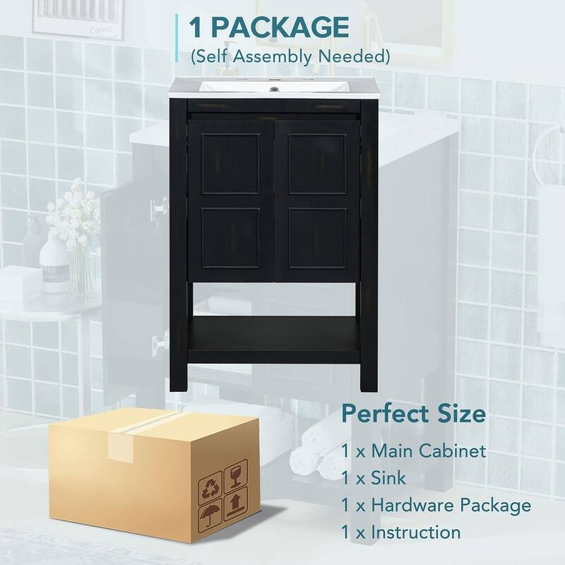 24"/36" Antique Finish Bathroom Vanity Cabinet with Ceramic Sink