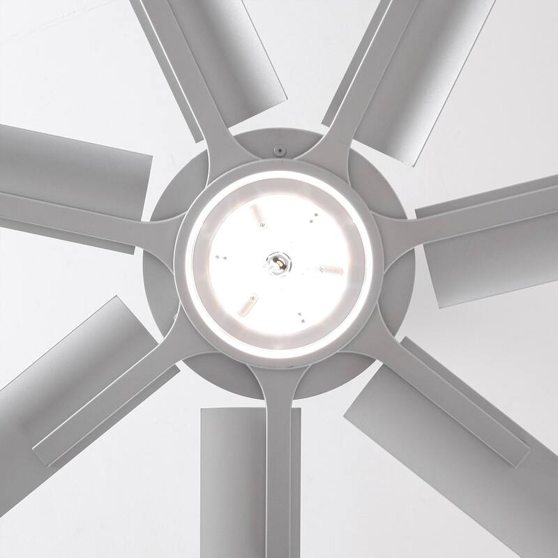 Ceiling Fan Industrial 84" Modern Silver 7-Blade LED Light
