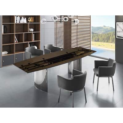 Allegra Manual Dining Table with Stainless Steel Base and Clear Top