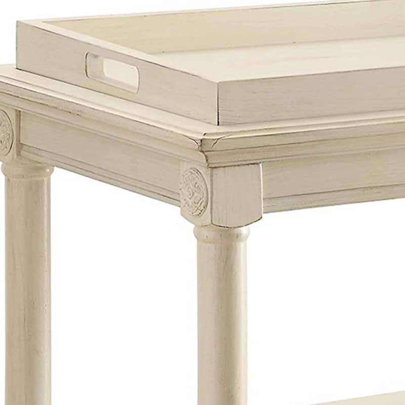 Wooden Serving Tray Table, Antique White