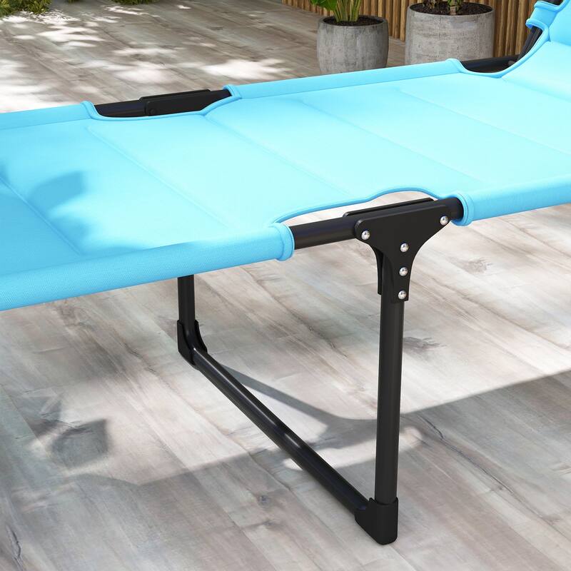 2 Pcs Outdoor Lounge Chair, Adjustable Backrest Folding Chaise Lounge with Sunshade Roof & Pillow for Beach, Camping, Hiking
